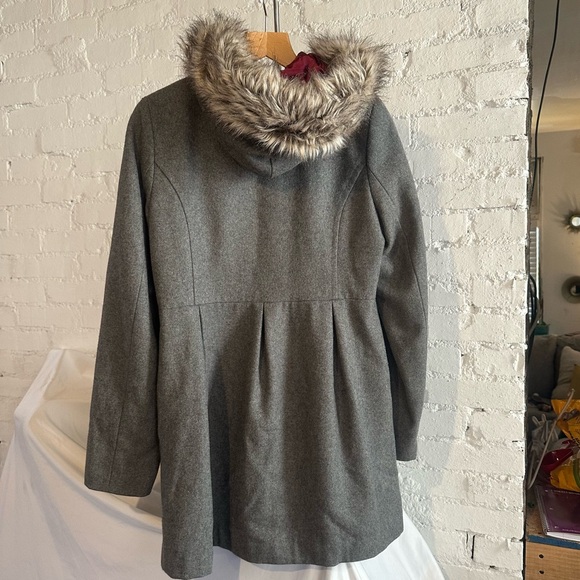 Cooperative Hooded Wool Blend Trench Coat Faux Fur Trim Women’s Size Medium - Picture 2 of 12